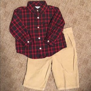2 pc set (plaid button up with corduroy pants)